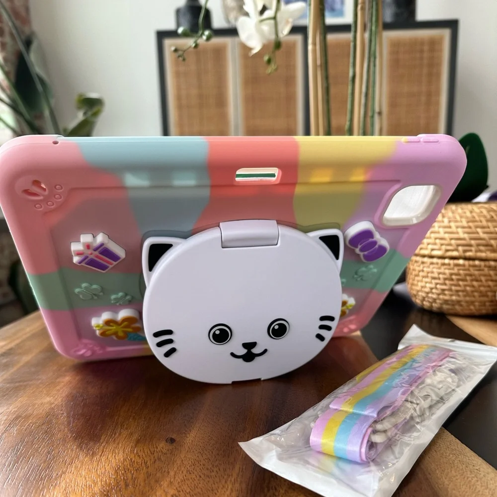 Adorable Kids Cat iPad Cover with Guitar Strap. Designed for iPad Pro 11